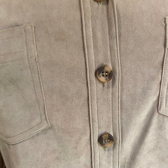 Vintage Joanna Tan Soft Midi Shirt Dress Button Down Long Sleeve Duster Sz M - Picture 10 of 11